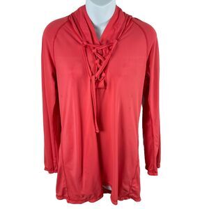 UV Skinz Hooded Swim Shirt M Medium Coral Pink Lace Up UPF 50+ Sun Water Jacket